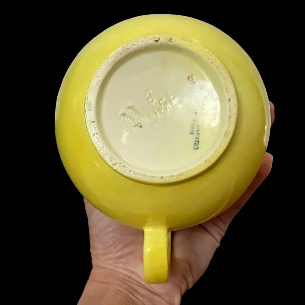 Vintage Yellow Ball Creamer Pitcher Czechoslovakia Mid Century Art Deco READ